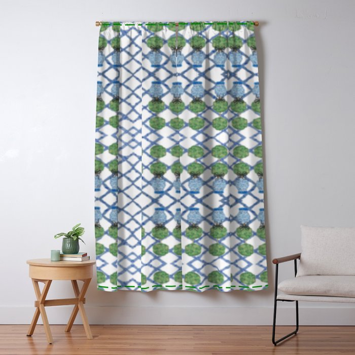 Hand Painted Ginger Jar Chinoiserie Pattern Window Curtain Gallery Image 5