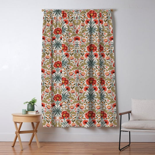 Victorian Botanicals - Carnations in Red and Green Window Curtain Gallery Image 1
