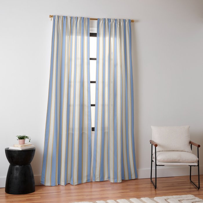 Vintage Cabana Stripe Pastel Blue And Gold Retro Coastal Beach Vibe Window Curtain Gallery Image 14