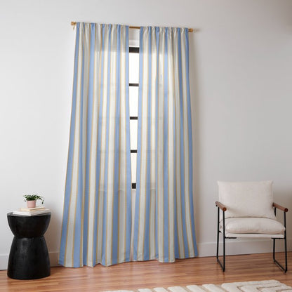 Vintage Cabana Stripe Pastel Blue And Gold Retro Coastal Beach Vibe Window Curtain Gallery Image 14