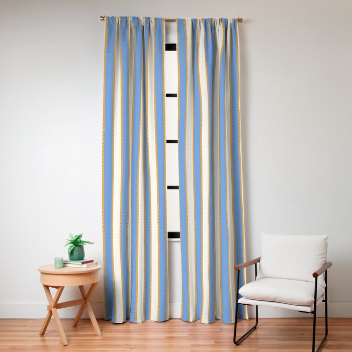Vintage Cabana Stripe Pastel Blue And Gold Retro Coastal Beach Vibe Window Curtain Gallery Image 8