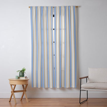 Vintage Cabana Stripe Pastel Blue And Gold Retro Coastal Beach Vibe Window Curtain Gallery Image 13