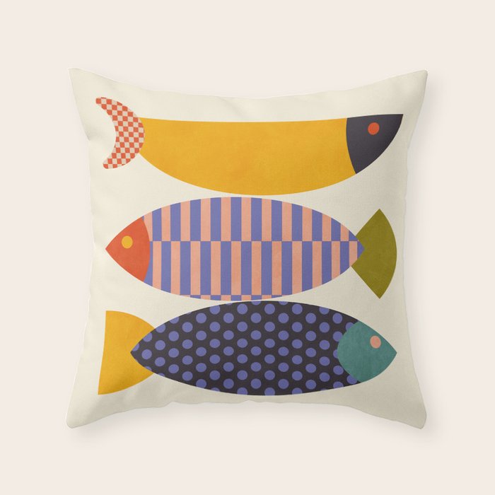 mid century abstract fishes Throw Pillow Gallery Image 4