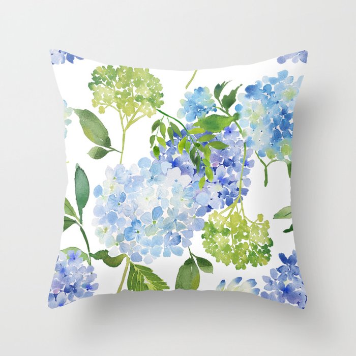 Blue Hydrangea Flowers Throw Pillow Gallery Image 1