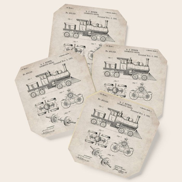 Train Locomotive Patent - Steam Train Art - Antique Coaster Gallery Image 1