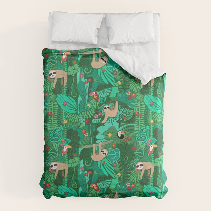 Sloths in the Emerald Jungle Pattern Duvet Cover Gallery Image 6