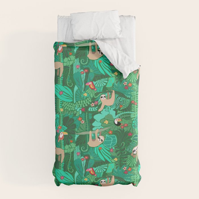Sloths in the Emerald Jungle Pattern Duvet Cover Gallery Image 5