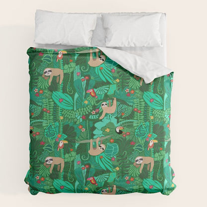 Sloths in the Emerald Jungle Pattern Duvet Cover Gallery Image 2