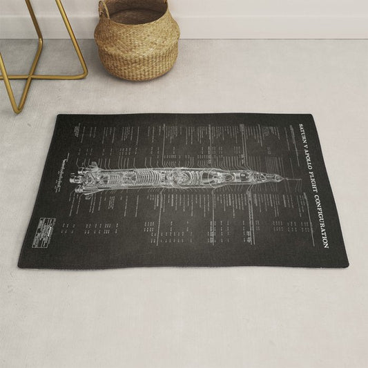 Apollo 11 Saturn V Blueprint in High Resolution (black) Rug Gallery Image 1