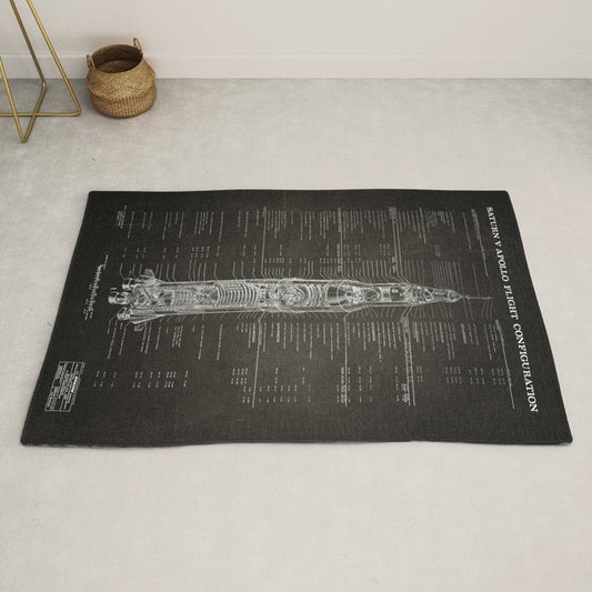 Apollo 11 Saturn V Blueprint in High Resolution (black) Rug Gallery Image 2