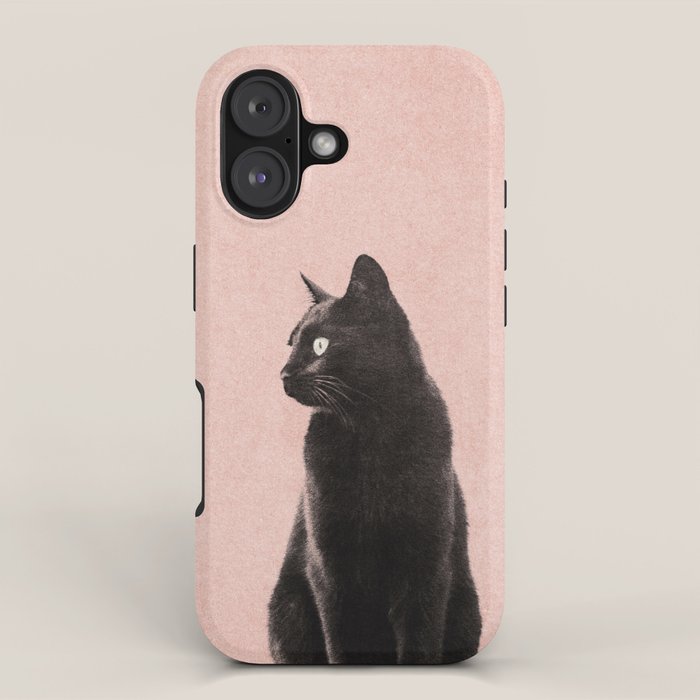 MINIMAL ANIMAL / Black Cat - peach iPhone Case Gallery Image 1