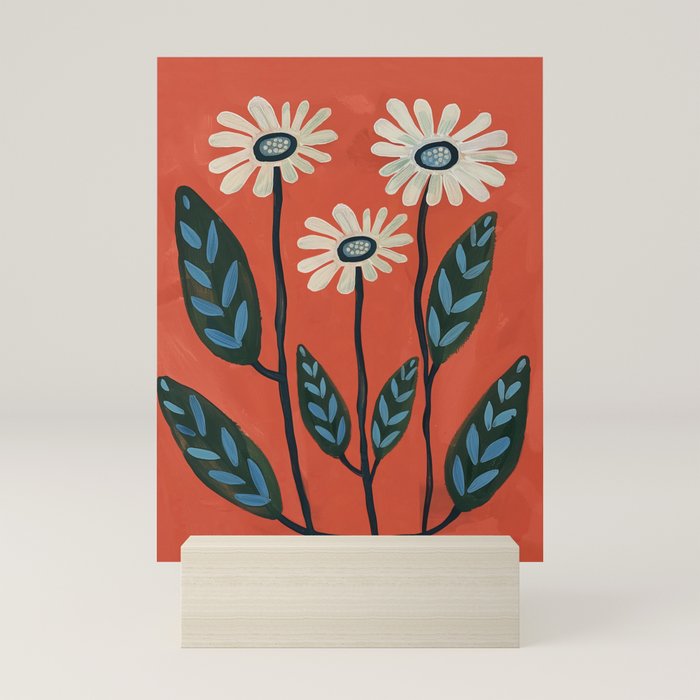 Terracotta Abstract Daisy Flowers Mini Art Print Gallery Image 5