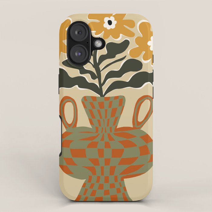 vintage flower vase with check iPhone Case Gallery Image 1