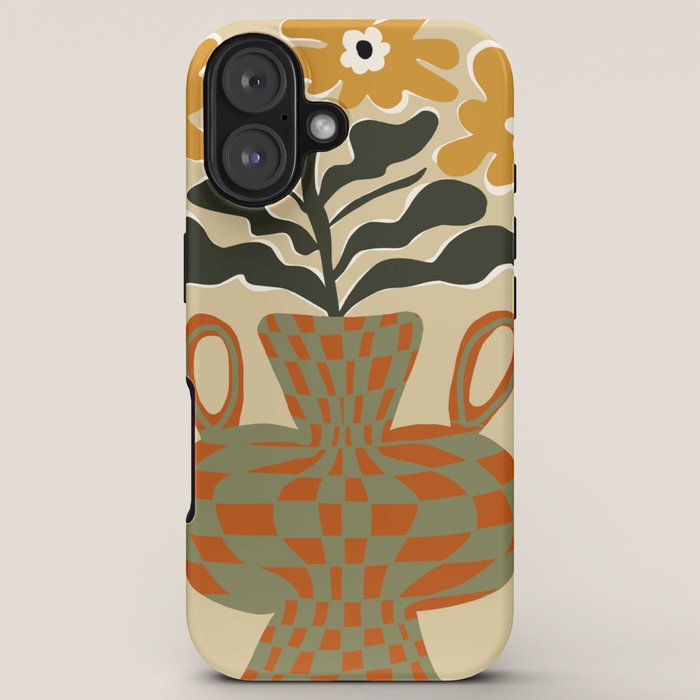 vintage flower vase with check iPhone Case Gallery Image 5