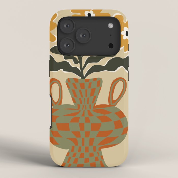 vintage flower vase with check iPhone Case Gallery Image 3