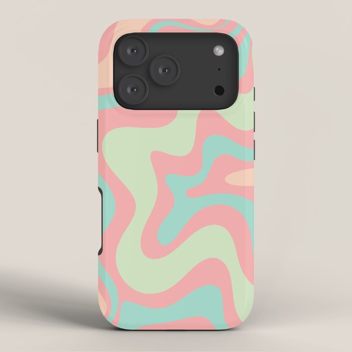 Retro Liquid Swirl Abstract Pattern in Pastel Sherbet Blush Pink and Mint iPhone Case Gallery Image 3