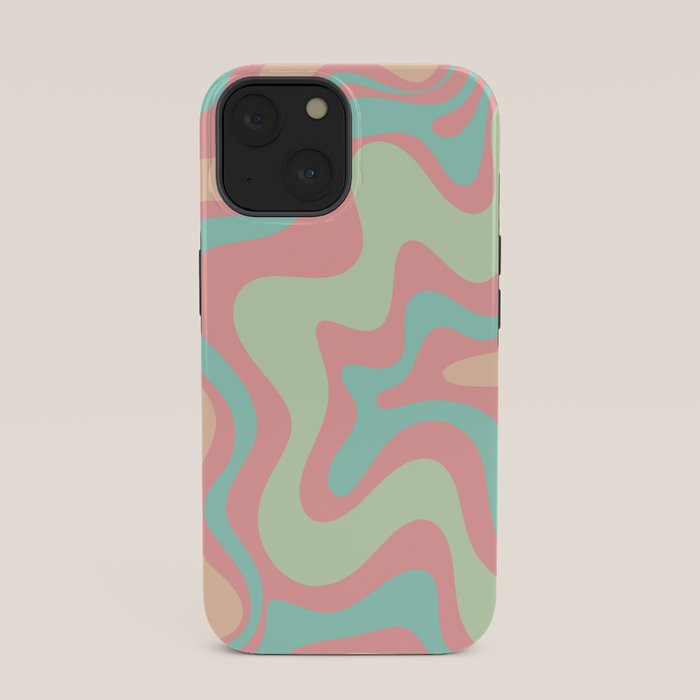 Retro Liquid Swirl Abstract Pattern in Pastel Sherbet Blush Pink and Mint iPhone Case Gallery Image 33