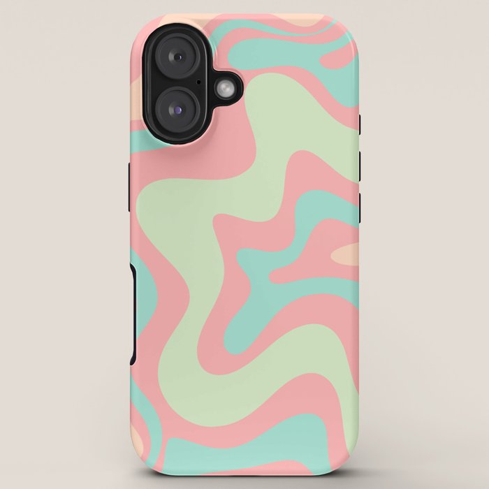 Retro Liquid Swirl Abstract Pattern in Pastel Sherbet Blush Pink and Mint iPhone Case Gallery Image 5