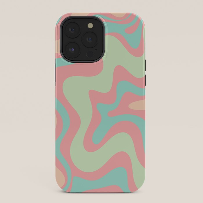 Retro Liquid Swirl Abstract Pattern in Pastel Sherbet Blush Pink and Mint iPhone Case Gallery Image 36