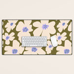 Retro Daisy - cream, purple and dark olive Desk Mat Gallery Image 1