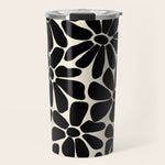 Black and White Retro Floral Art Print Travel Mug Gallery Image 1