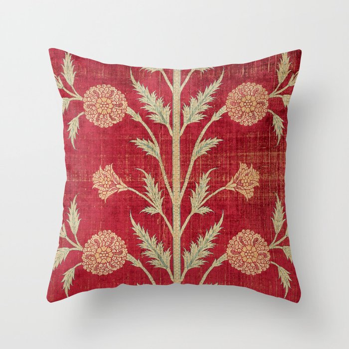 Vintage Distressed Red Floral Throw Pillow Gallery Image 2