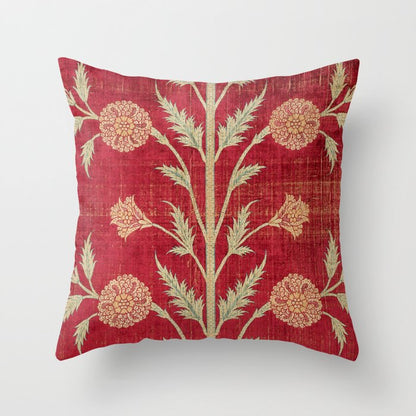 Vintage Distressed Red Floral Throw Pillow Gallery Image 2