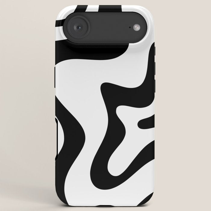 Retro Liquid Swirl Abstract Pattern Square Black and White iPhone Case Gallery Image 6