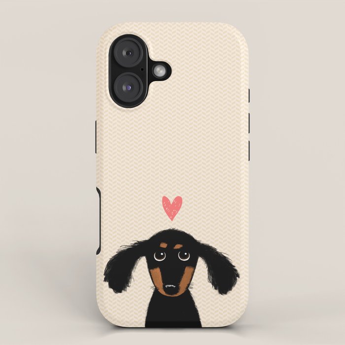 Dachshund Love | Cute Longhaired Black and Tan Wiener Dog iPhone Case Gallery Image 1