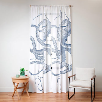 Blue nautical vintage octopus illustration Window Curtain Gallery Image 12