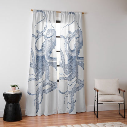 Blue nautical vintage octopus illustration Window Curtain Gallery Image 10