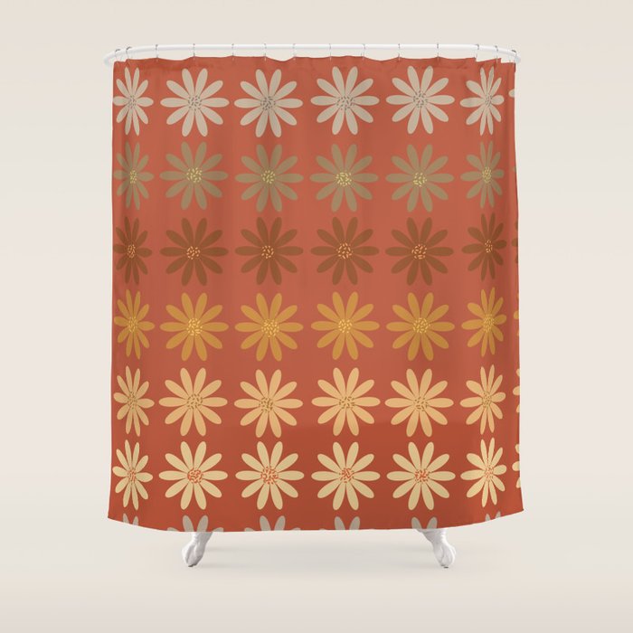 Ombre Abstract Daisies on Mandarin Orange Shower Curtain Gallery Image 1