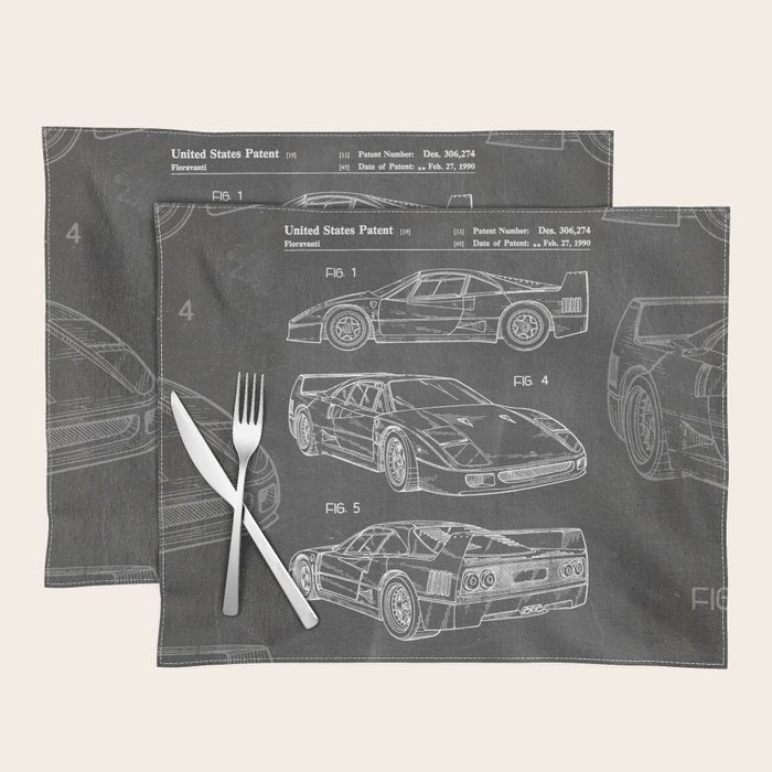 Supercar Sports Car Patent - Car Fan Classic Car Art - Black Chalkboard Placemat Gallery Image 1