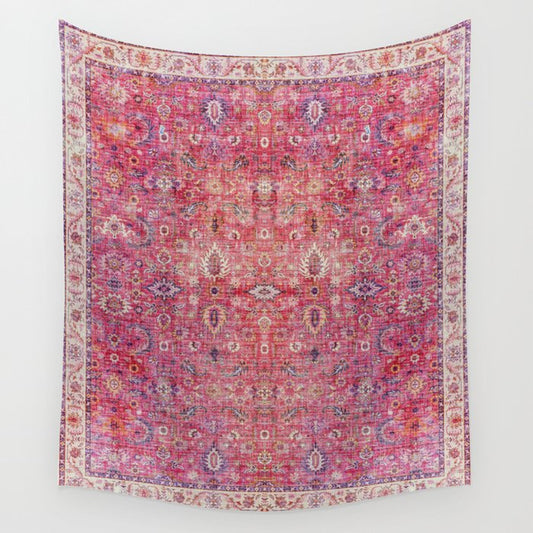 Pink Vintage Antique Oriental Traditional Moroccan Original Artwork Wall Tapestry Gallery Image 1