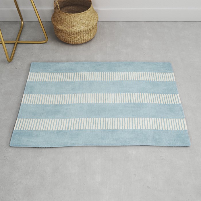 Modern Minimalist Light Blue Lines Hand Drawn Simple Art Rug Gallery Image 1