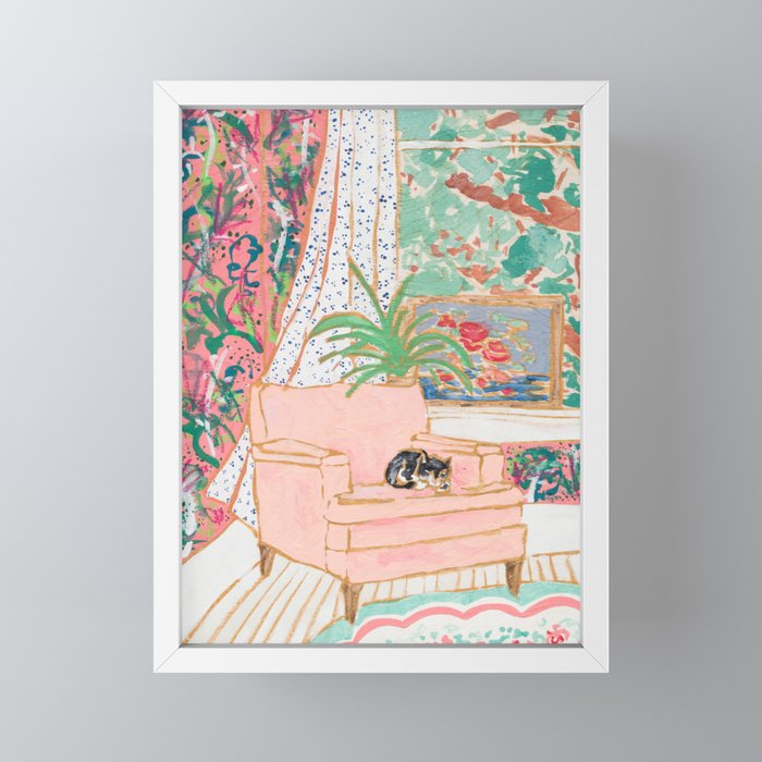 Catnap - Tuxedo Cat Napping in Chair by the Window Mini Art Print Gallery Image 4