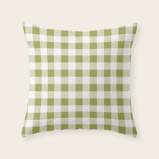 Gingham Large Green White Throw Pillow Gallery Image 2