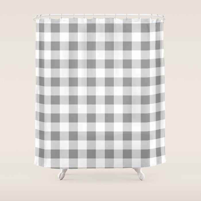 Gingham Large Gray White Shower Curtain Gallery Image 1