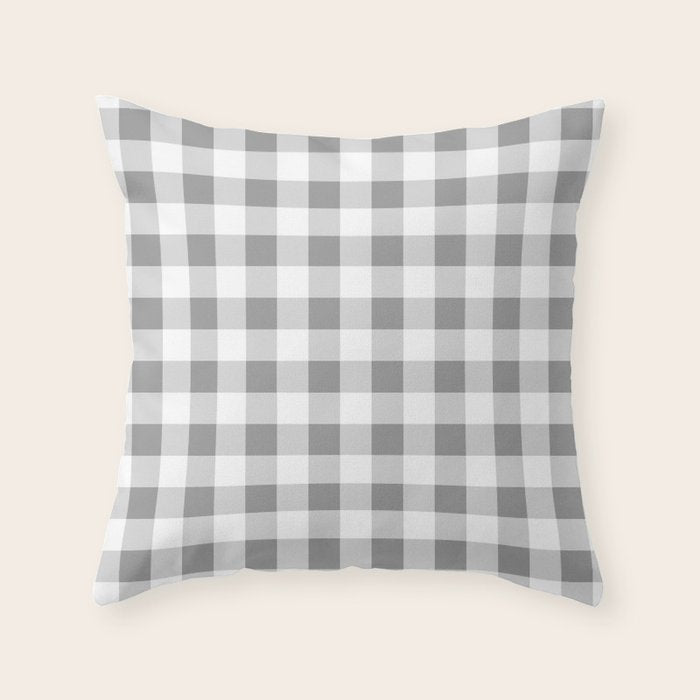Gingham Large Gray White Throw Pillow Gallery Image 2