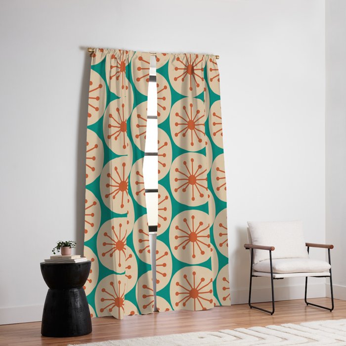 Atomic Dots Retro Midcentury Modern Pattern in Mid Mod Orange, Beige, and Turquoise Teal Window Curtain Gallery Image 6