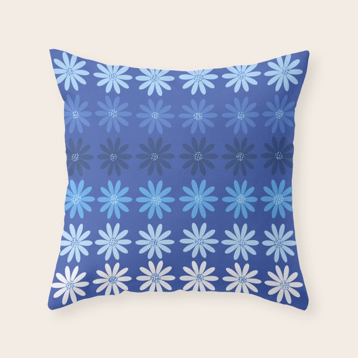 Ombre Abstract Daisies on Cobalt Blue Throw Pillow Gallery Image 6