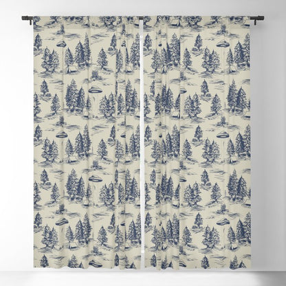 Alien Abduction Toile De Jouy Pattern in Blue Window Curtain Gallery Image 5
