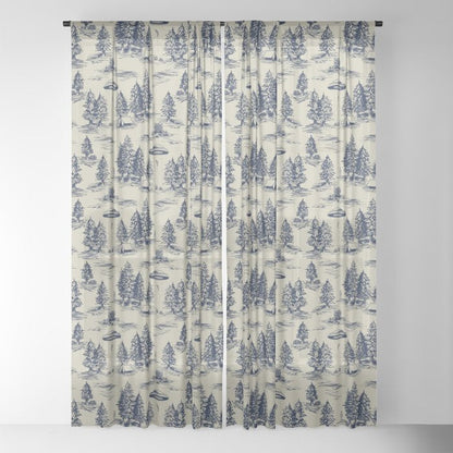 Alien Abduction Toile De Jouy Pattern in Blue Window Curtain Gallery Image 18