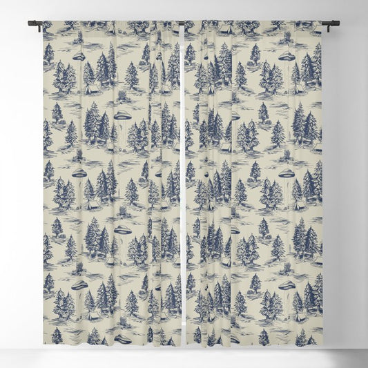 Alien Abduction Toile De Jouy Pattern in Blue Window Curtain Gallery Image 1
