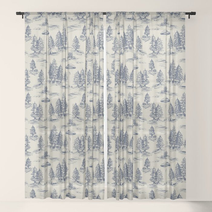 Alien Abduction Toile De Jouy Pattern in Blue Window Curtain Gallery Image 17
