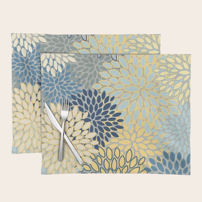 Modern, Abstract, Flower Garden, Blue, Yellow, Gray Placemat Gallery Image 1