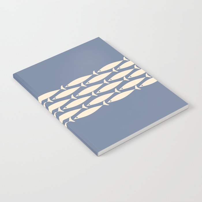 Fish Stripe - Mid Century Modern Minimalism in Stone Blue and Cream Notebook Gallery Image 1