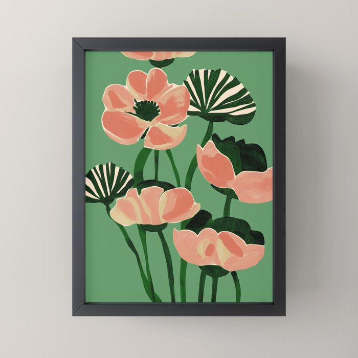 Coral Poppies on Green Mini Art Print Gallery Image 3
