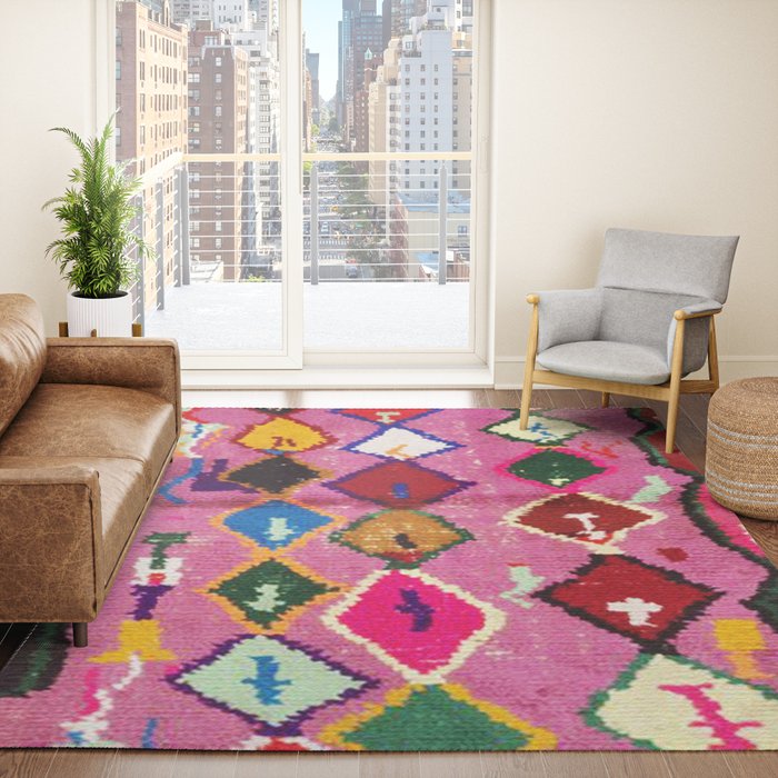 Very Colorful Retro Moroccan Rug Print Rug Gallery Image 4