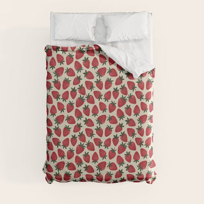 Hand Drawn Vintage Strawberry Pattern Duvet Cover Gallery Image 3